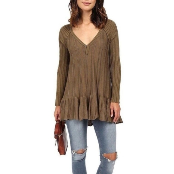 Free People Ribs And Ruffles Knit Tunic Top Mini Dress - Picture 6 of 8